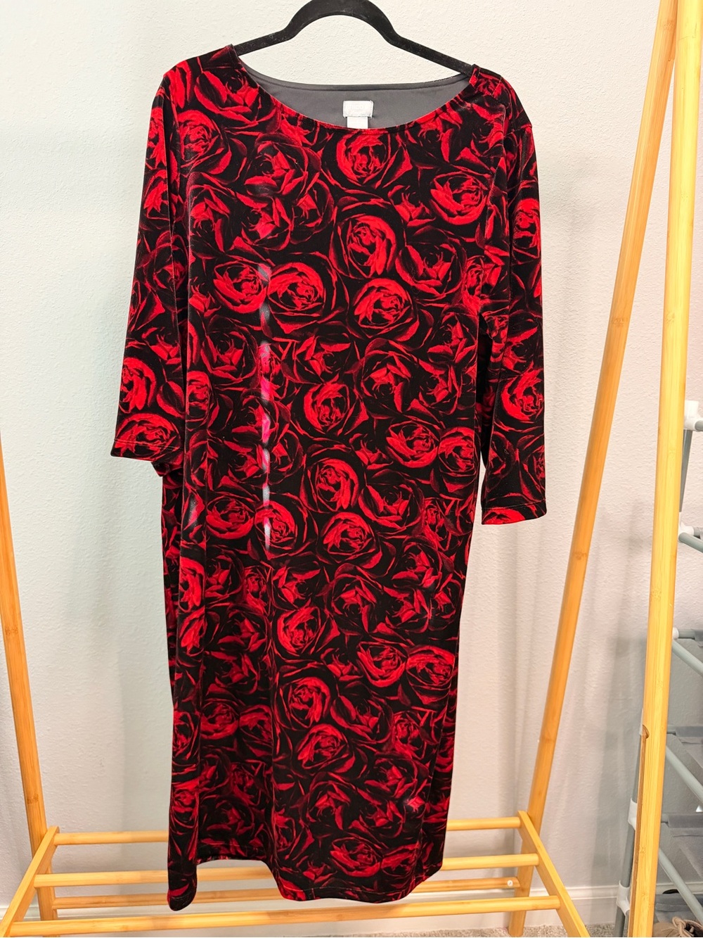 Chico's Red and Black Rose-Print Maxi Dress